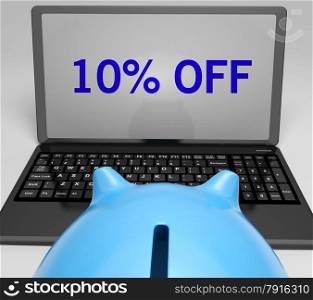 Ten Percent Off On Notebook Showing Reductions And Promos