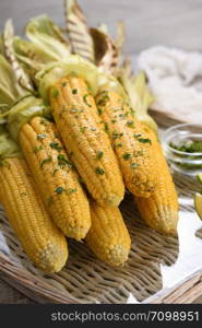 Tender, juicy grilled corn on the cob, seasoned butter with spicy curry and cilantro, grilled