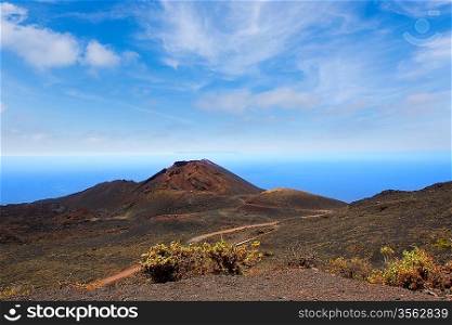 Teneguia volcano in La Palma Canary island with Atlantico ocean background