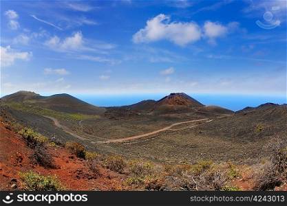 Teneguia volcano in La Palma Canary island with Atlantico ocean background