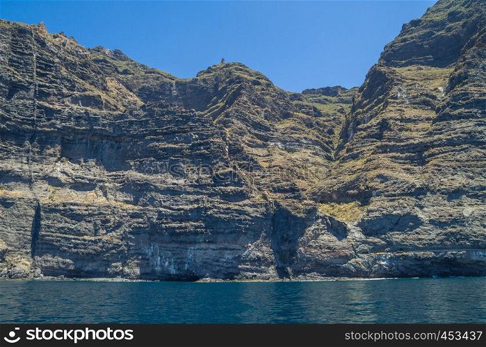 Tenerife blue ocean, big cliffs and beutiful nature. Blue sky and water. 2015 Travel photo.