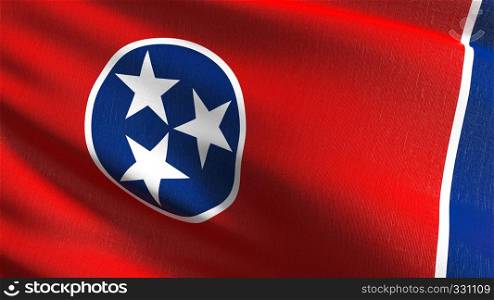 Tennessee state flag in The United States of America, USA, blowing in the wind isolated. Official patriotic abstract design. 3D rendering illustration of waving sign symbol.