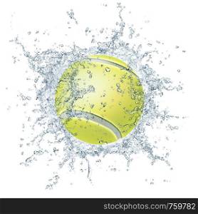 Tennis Ball in Water Isolated on White Background. 2D Graphics. Computer Design.