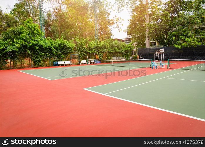 Tennis court sport outdoor with white line and net
