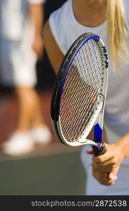 Tennis Doubles Player Waiting For Serve