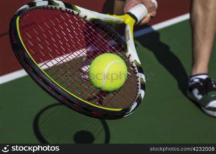 Tennis forehand slice from baseline of outdoor court