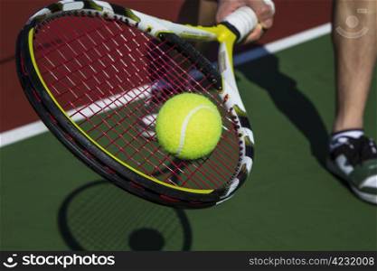 Tennis forehand slice from baseline of outdoor court
