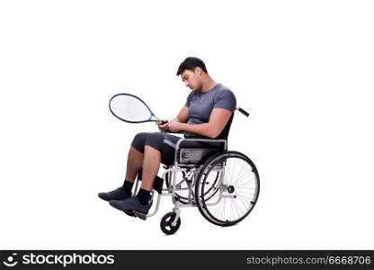Tennis player recovering from injury on wheelchair