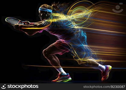 Tennis player sport portrait abstract background. Neural network AI generated art. Tennis player sport portrait abstract background. Neural network AI generated