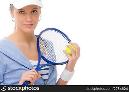 Tennis player - young woman with racket in fitness outfit