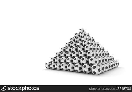 Tens of soccer balls forming a pyramid
