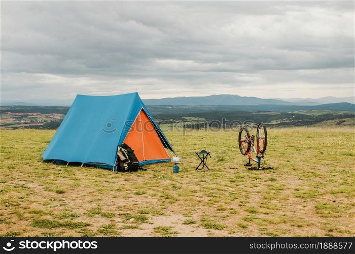 tent bike countryside. Resolution and high quality beautiful photo. tent bike countryside. High quality and resolution beautiful photo concept