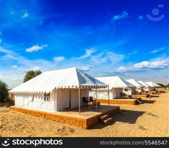 Tent camp in Thar desert. Jaisalmer, Rajasthan, India.
