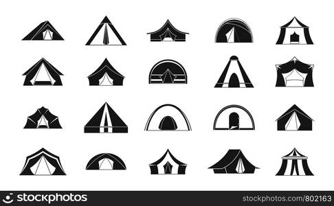 Tent icon set. Simple set of tent vector icons for web design isolated on white background. Tent icon set, simple style