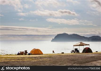 Tent in Camping. Recreation site.