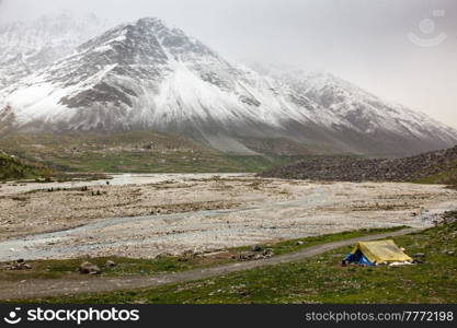 Tent in Himalayas. Lahaul Valley, Himachal Pradesh. Lahaul Valley, Himachal Pradesh