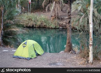 Tent on the bank of Jordan river in Israel