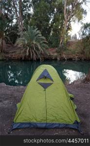 Tent on the bank of Jordan river in Israel