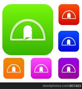 Tent set icon color in flat style isolated on white. Collection sings vector illustration. Tent set color collection