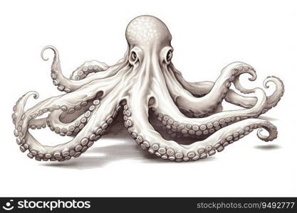 Tentacles of an octopus. Engraving technique isolated on white background.
