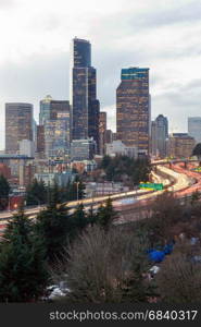 Tents can be seen in the trees and forground foreground in Seattle