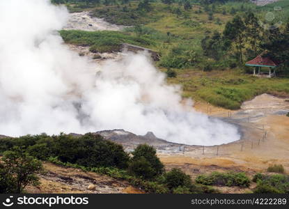 Termal pool in Kawah Sikidang, plateau Dieng, Java