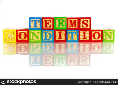 terms condition word reflection on the white background