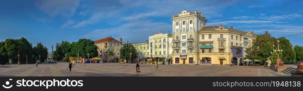 Ternopil, Ukraine 06.07.2021. Theatre square in Ternopil, Ukraine, on a sunny summer morning. Theatre square in Ternopil, Ukraine