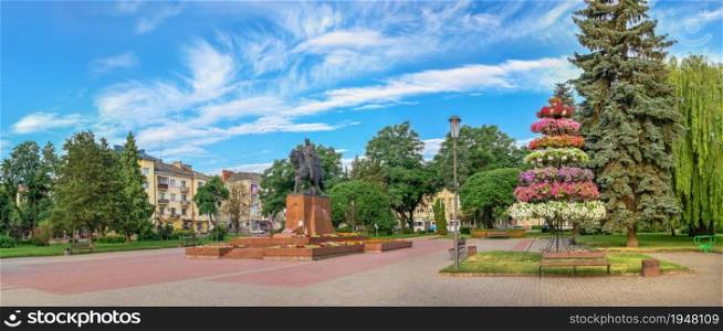 Ternopil, Ukraine 06.07.2021. Volya Maidan and Danylo Halytskyi Monument in Ternopol, Ukraine, on a sunny summer morning. Volya Maidan in Ternopil, Ukraine