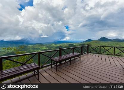 Terrace on view forest mountain Landscape bench on balcony out doors amazing viewpoint nature
