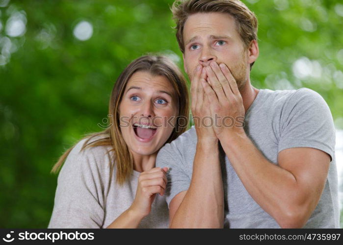 terrified couple in the countryside