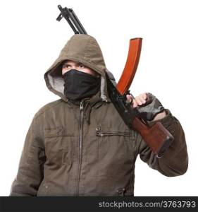 Terrorist with weapon on a white background