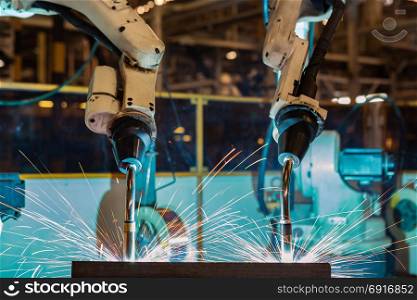 Test run robot welding in factory