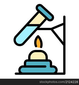 Test tube on fire icon. Outline test tube on fire vector icon color flat isolated. Test tube on fire icon color outline vector