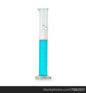 Test tube with blue liquid isolated over white background