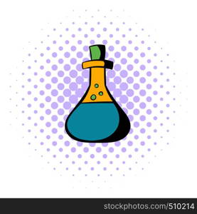 Test tube with oil icon in comics style on a white background. Test tube with oil icon, comics style