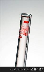 Test tube with red reagent close-up