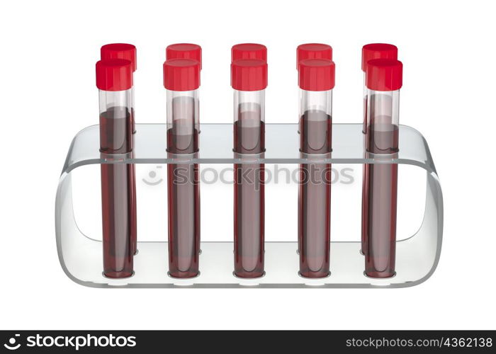 Test tubes with blood on white background