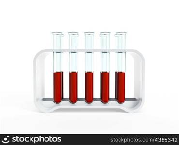 test tubes with blood samples, 3d isolated render