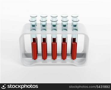 test tubes with blood samples, 3d isolated render