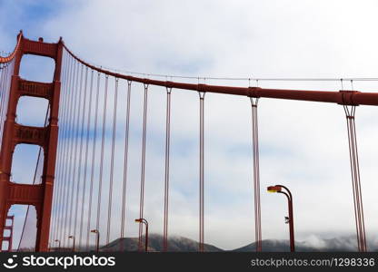 Tethers construction on Golden Gate Bridge in San Francisco USA. Tethers construction on Golden Gate Bridge