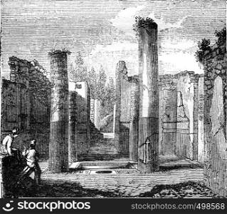 Tetrastyle atrium of the house of General Championnet, Pompeii, vintage engraved illustration. Magasin Pittoresque 1841.