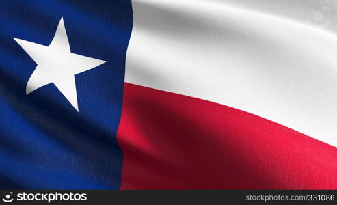 Texas state flag in The United States of America, USA, blowing in the wind isolated. Official patriotic abstract design. 3D rendering illustration of waving sign symbol.