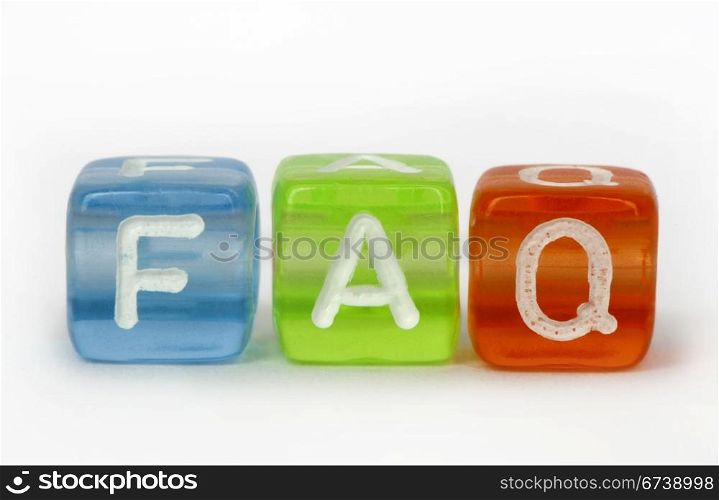 Text FAQ on colorful cubes over white