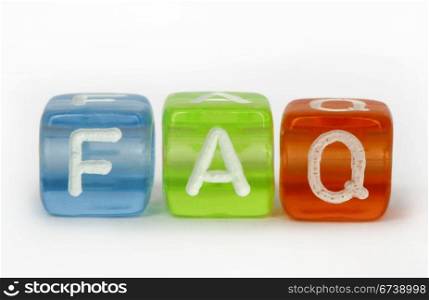 Text FAQ on colorful cubes over white