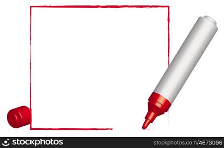 Text frame and 3D red felt-tip pen. Vector. Text frame and a red felt-tip pen