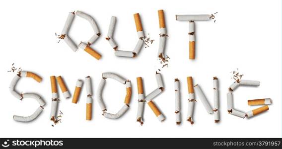 Text quit smoking made from broken cigarettes