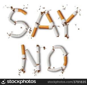 Text say no made from broken cigarettes