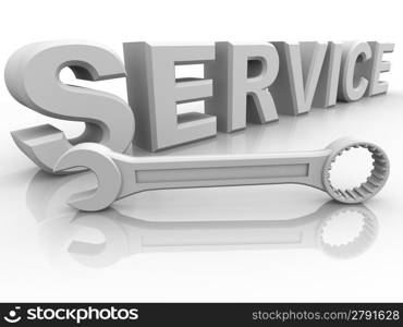 Text SERVICE with three spanners. 3d