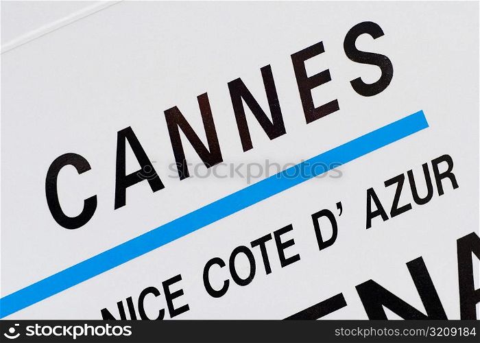 Text written on a ship, Vieux Port, Cote d&acute;Azur, Cannes, Provence-Alpes-Cote D&acute;Azur, France